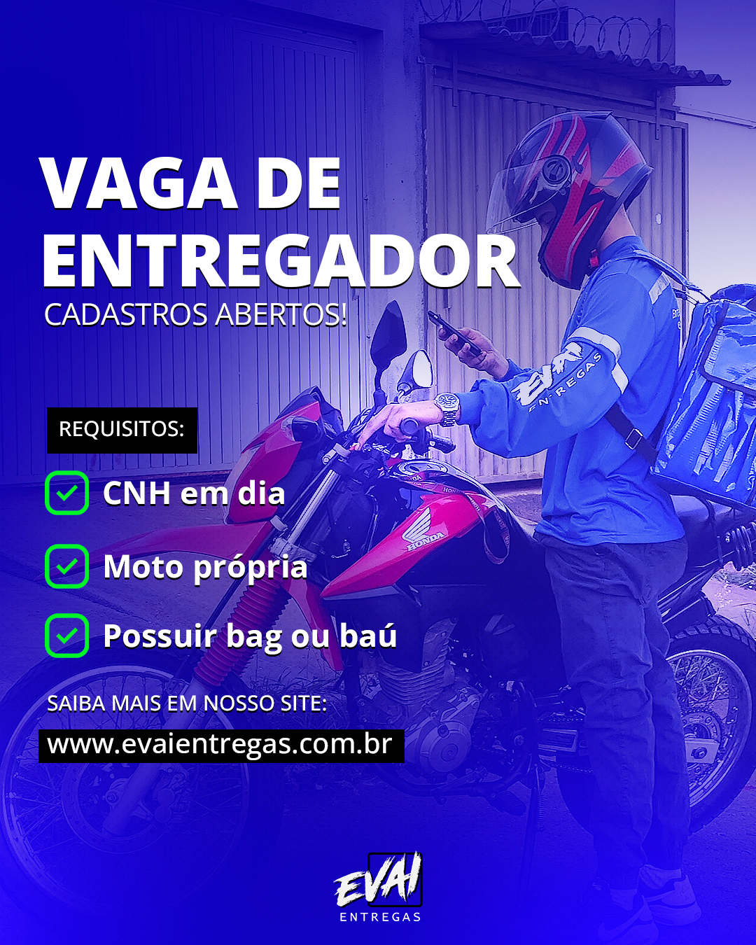Arte de vaga para entregador da Evai
